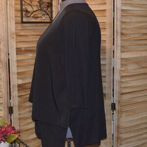 DG2 Diane Gilman 2X 3/4 Sleeve Black Tunic Layered Front Mixed Fabrics